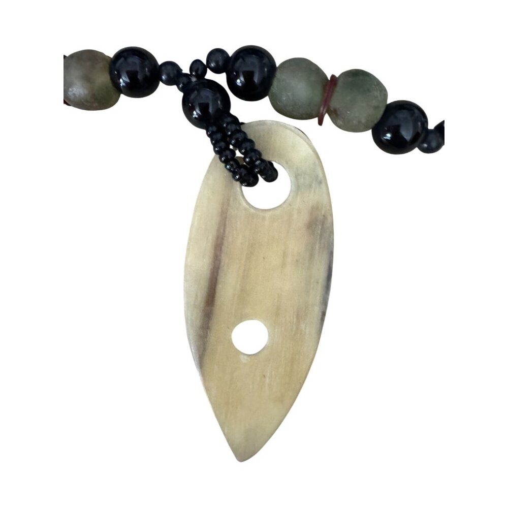Ethnic Tribal Prehnite & Tagua Nut Beaded Necklace With Glass Accents - Picture 6 of 8